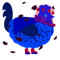 A ultramarine and tumblr chicken with a speckle pattern