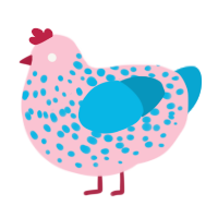 A rose and cerulean chicken with a speckle pattern