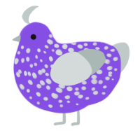 A blurple and silver chicken with a speckle pattern