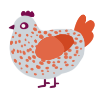 A mist and vermilion chicken with a speckle pattern