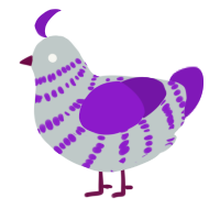 A silver and violet chicken with a bar pattern