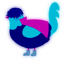 A navy and aqua chicken with a head pattern