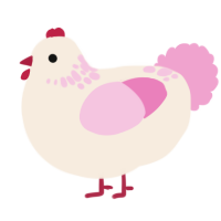 A cream and pink chicken with a neck-speckle pattern