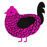 A fuchsia and black chicken with a lace pattern