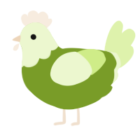 A chartreuse and apple chicken with a head pattern