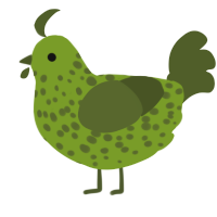 globert, a chartreuse and olive chicken with a speckle pattern