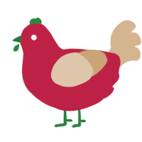A crimson and beige chicken