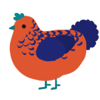 A vermilion and navy chicken with a half-lace pattern