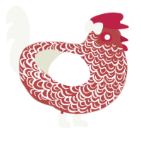 A red and white chicken with a double-lace pattern