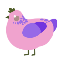 Glitterian, a pink and blurple chicken with a neck-speckle pattern