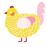 A yellow and rose chicken with a lace pattern