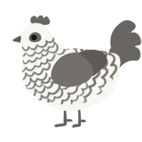 A white and grey chicken with a lace pattern