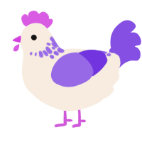 A cream and blurple chicken with a neck-speckle pattern