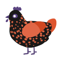 skeleton, a sable and vermilion chicken with a speckle pattern