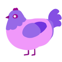 A lavender and blurple chicken with a head pattern
