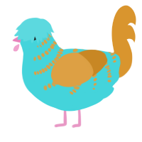 A aqua and orange chicken with a half-bar pattern