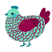 A mint and maroon chicken with a lace pattern