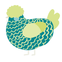 A teal and lemon chicken with a lace pattern