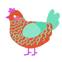 A vermilion and mint chicken with a lace pattern