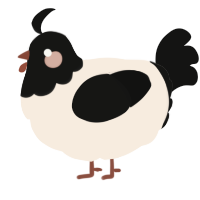 A cream and black chicken with a head pattern