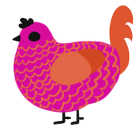 A fuchsia and vermilion chicken with a lace pattern
