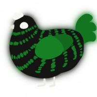 A black and leaf chicken with a bar pattern