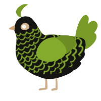 A black and chartreuse chicken with a lace pattern