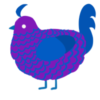 A violet and ultramarine chicken with a lace pattern