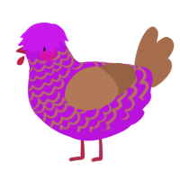 A amethyst and brown chicken with a lace pattern