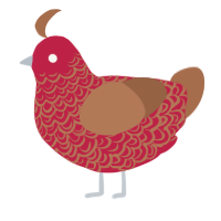A crimson and brown chicken with a double-lace pattern