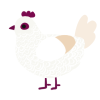 G H O S T S, a white and cream chicken with a double-lace pattern