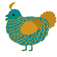 A teal and ochre chicken with a lace pattern