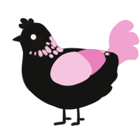 A black and pink chicken with a neck-speckle pattern