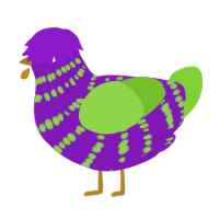 Jester, a violet and grass chicken with a bar pattern