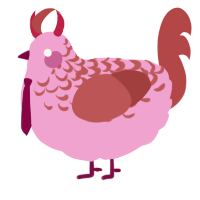 A pink and red chicken with a half-lace pattern
