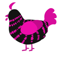 A black and fuchsia chicken with a bar pattern