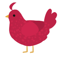 A crimson chicken with a speckle pattern