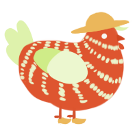 A vermilion and apple chicken with a bar pattern