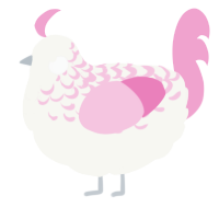 A white and pink chicken with a half-lace pattern