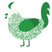 A white and viridian chicken with a double-lace pattern