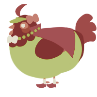 A blurple and mint chicken with a head pattern