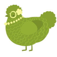 A chartreuse chicken with a lace pattern