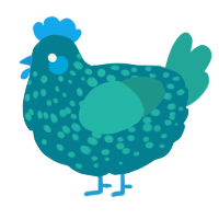 A sea and turquoise chicken with a speckle pattern