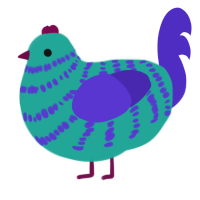 Cornichon, a turquoise and indigo chicken with a bar pattern