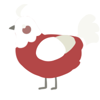 A red and white chicken with a head pattern