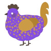 A blurple and gold chicken with a speckle pattern