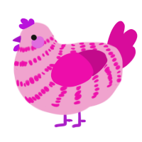 A pink and fuchsia chicken with a bar pattern