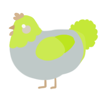 A silver and lime chicken with a head pattern