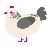 A cream and grey chicken with a neck-speckle pattern