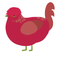 Victor, a crimson and red chicken with a neck-speckle pattern